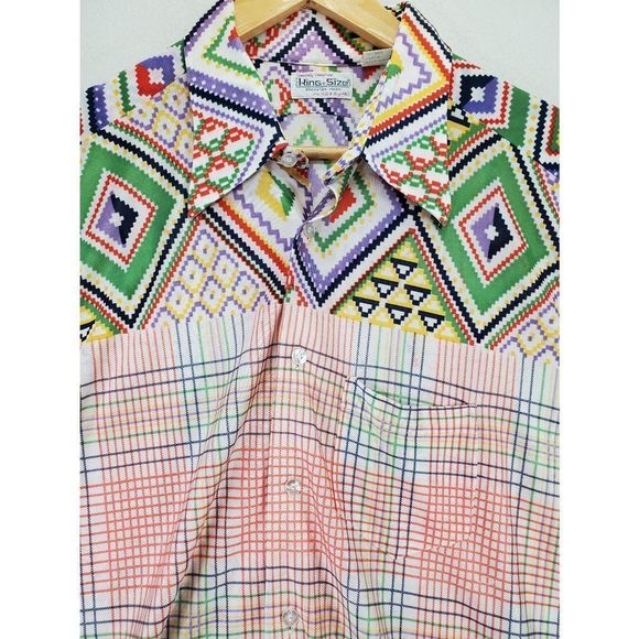 Vintage King Size for Tall & Big Men Button Up Short Sleeve Single Stitch Shirt - Picture 4 of 12